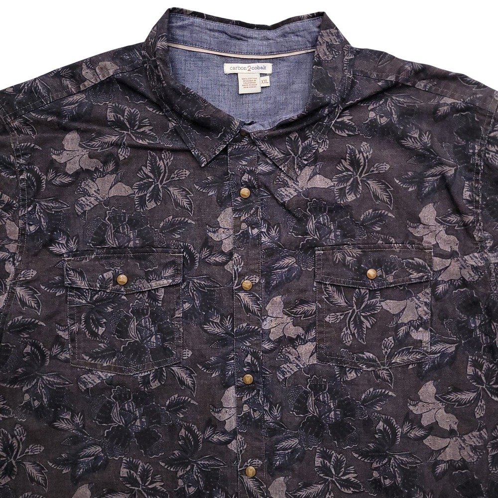 Carbon2Cobalt Shirt Mens 2XL Gray Blue Floral Pearl Snap Western Cowboy Chambray